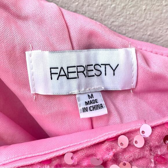 Faeriesty One Shoulder Sleeveless Pink Sequin Cocktail Dress, Women's Medium - Picture 11 of 13